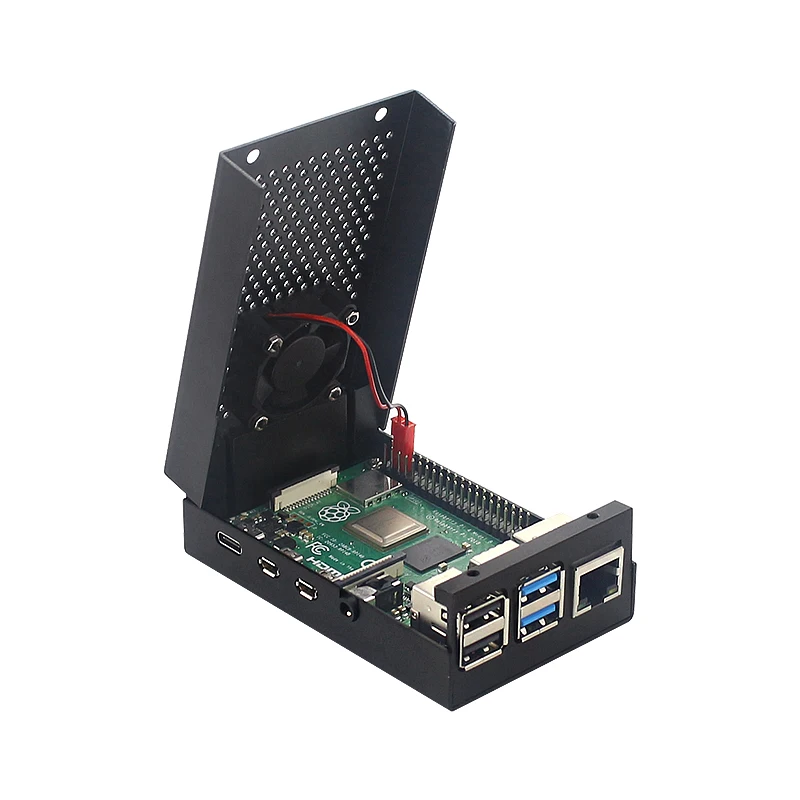 Алюминиевый Чехол Raspberry Pi 4 корпус из серебристого и черного металла | Вентилятор