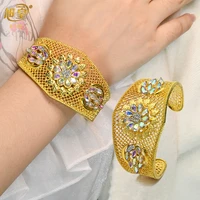 xuhuang african vintage royal luxury cuff bangles for women wedding party zircon crystal dubai gold plated jewelry gifts