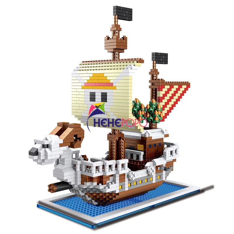 

3447 Red Dragon Boat Blocks Pirate Boat Diamond Block Model DIY Micro Building Blocks Bricks Kit Toys for Boys