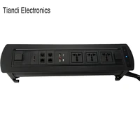 electric rotary black round edge tabletop socket usb charging hdmi rj45 rj11 interface hide dust proof information box outlet