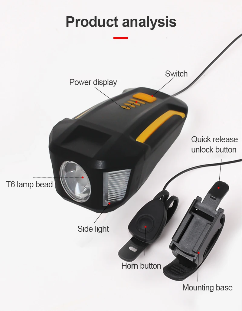 

Bicycle Accessories Riding Equipment Bicycle Light Bicycle Light Charging Night Riding Flashlight With Electric Horn Waterproof