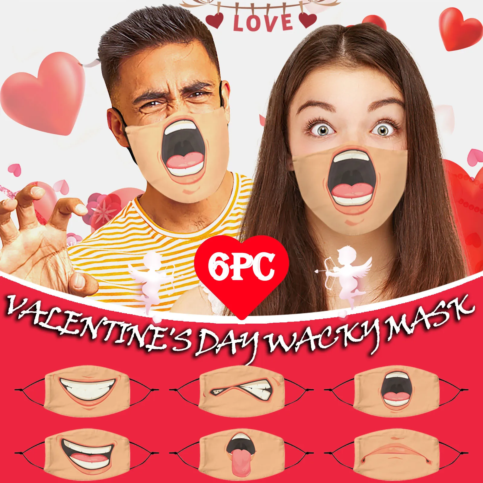 

6pcs Adult Unisex Sand Valentine' Sunscreen Face Mask Breathable Cycling Mask Creative Pattern Hot Sale Mascarillas