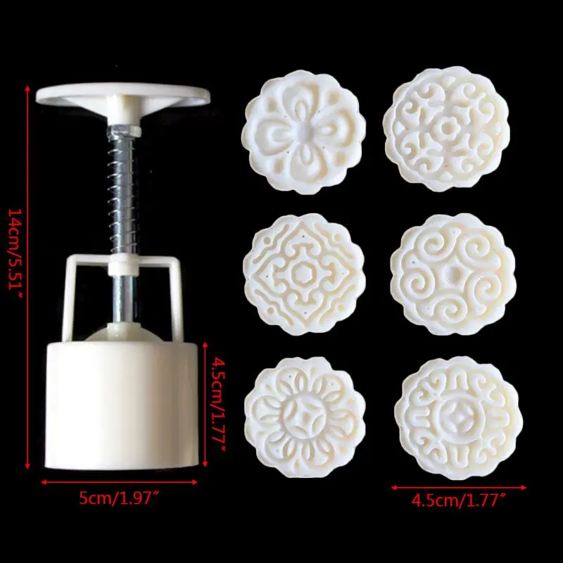 

6pcs 3D Flowers Stamps Moon Cake Decor Mould Barrel Round Mooncake Mold 50g Pastry Mooncakes Hand DIY Tool