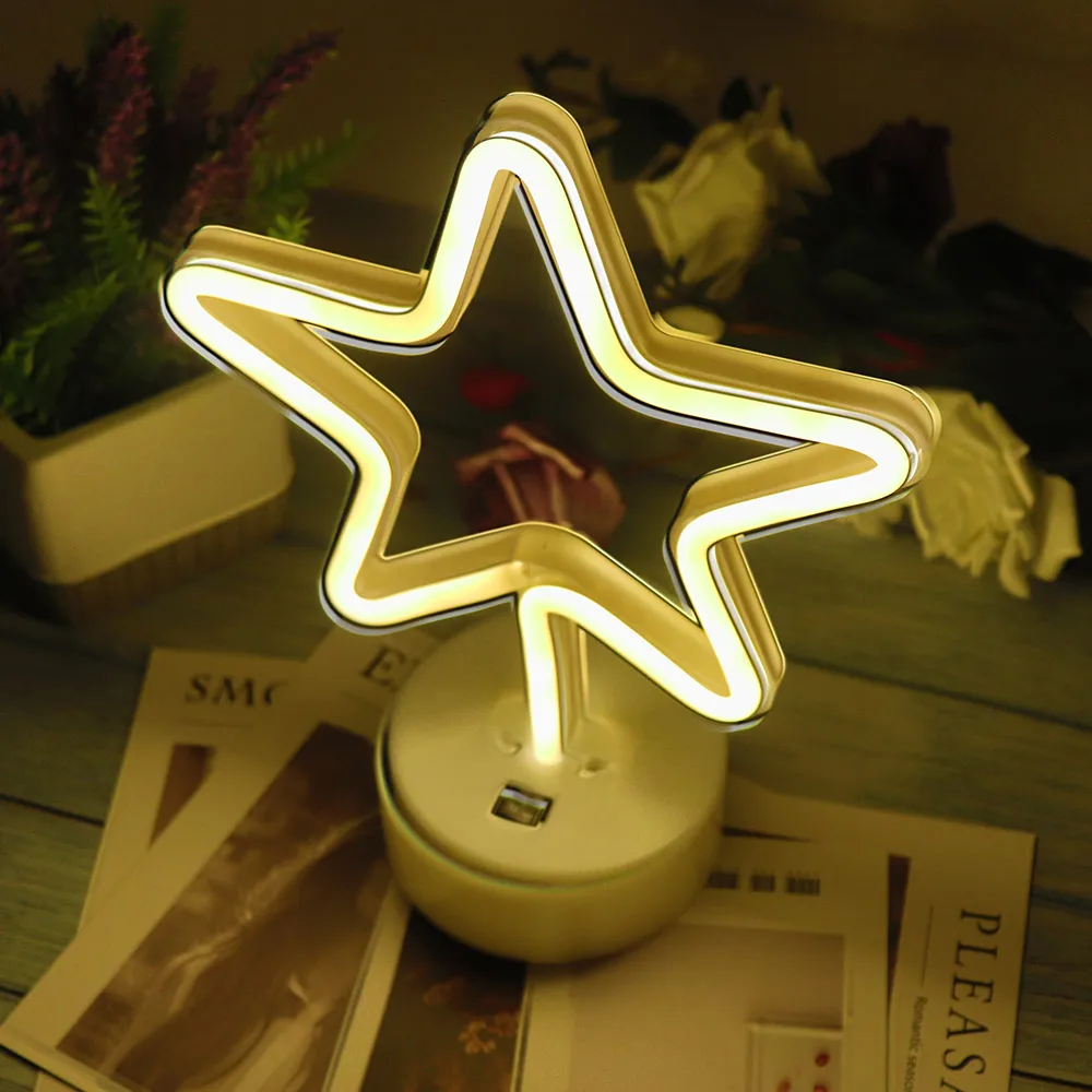 Star Warm Декоративный светодиодный неоновый светильник знак с изображением луны и звезд, лампа USB светодиодный ночной Светильник s украшение для дома Свадебная вечеринка подарки неоновая лампа с цоколем - Испускаемый цвет: Star Warm