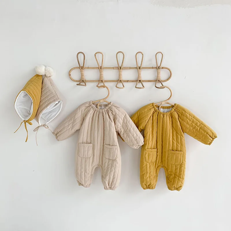 

MILANCEL 2021 winter new baby clothes thicken lining boys rompers warm baby girls outfit baby jumpsuit with hat