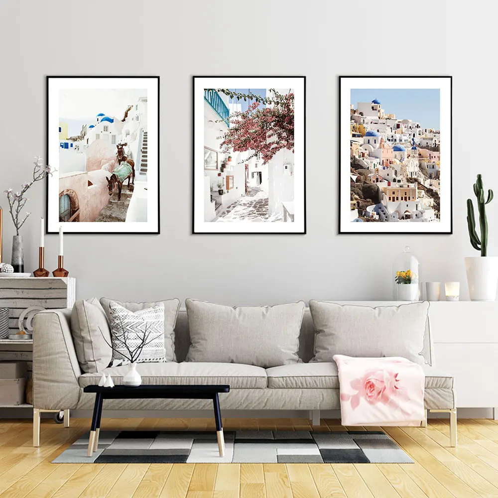 Плакат для путешествий в скандинавском стиле Санторини вилла холст живопись