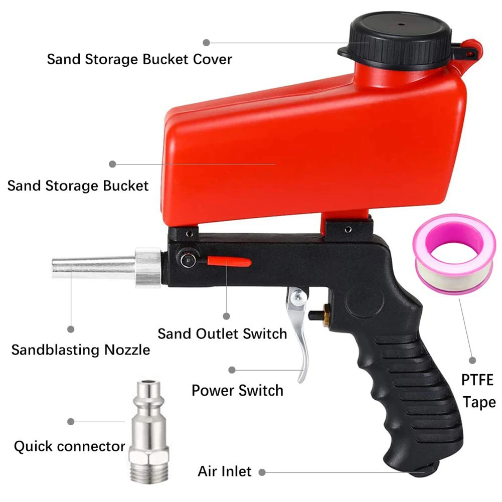 

90psi Portable Gravity Sandblasting Gun Pneumatic Tool Small Sand Blasting Spray Gun For Remove Paint Adjustable Sandblaster Kit
