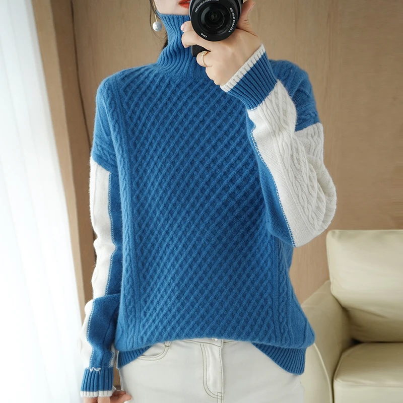 

Женский свитер-водолазка с длинным рукавом, свободный Мягкий Вязаный пуловер из 2021-ной шерсти, Осень-Зима 100%