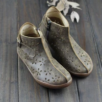 womens ankle boots leather handmade hollow mori girl shoes flats grey