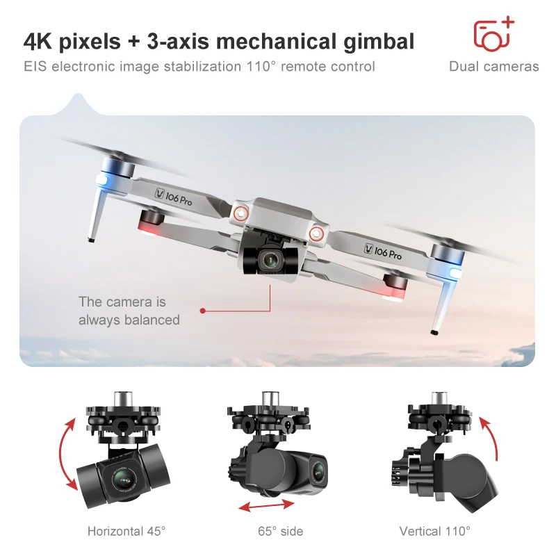 2020 NEW 106 Pro Drone 4k HD Mechanical Three-axis Gimbal Camera 5G Wifi Gps System Brushless motor Drones Distance 1200m |