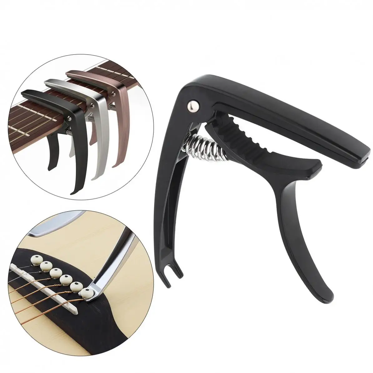 

Black Silver Bronze Zinc Alloy Metal Guitar Capo with Pin Puller for Guitar Bass Ukulele Tuning 3 Colors Optional
