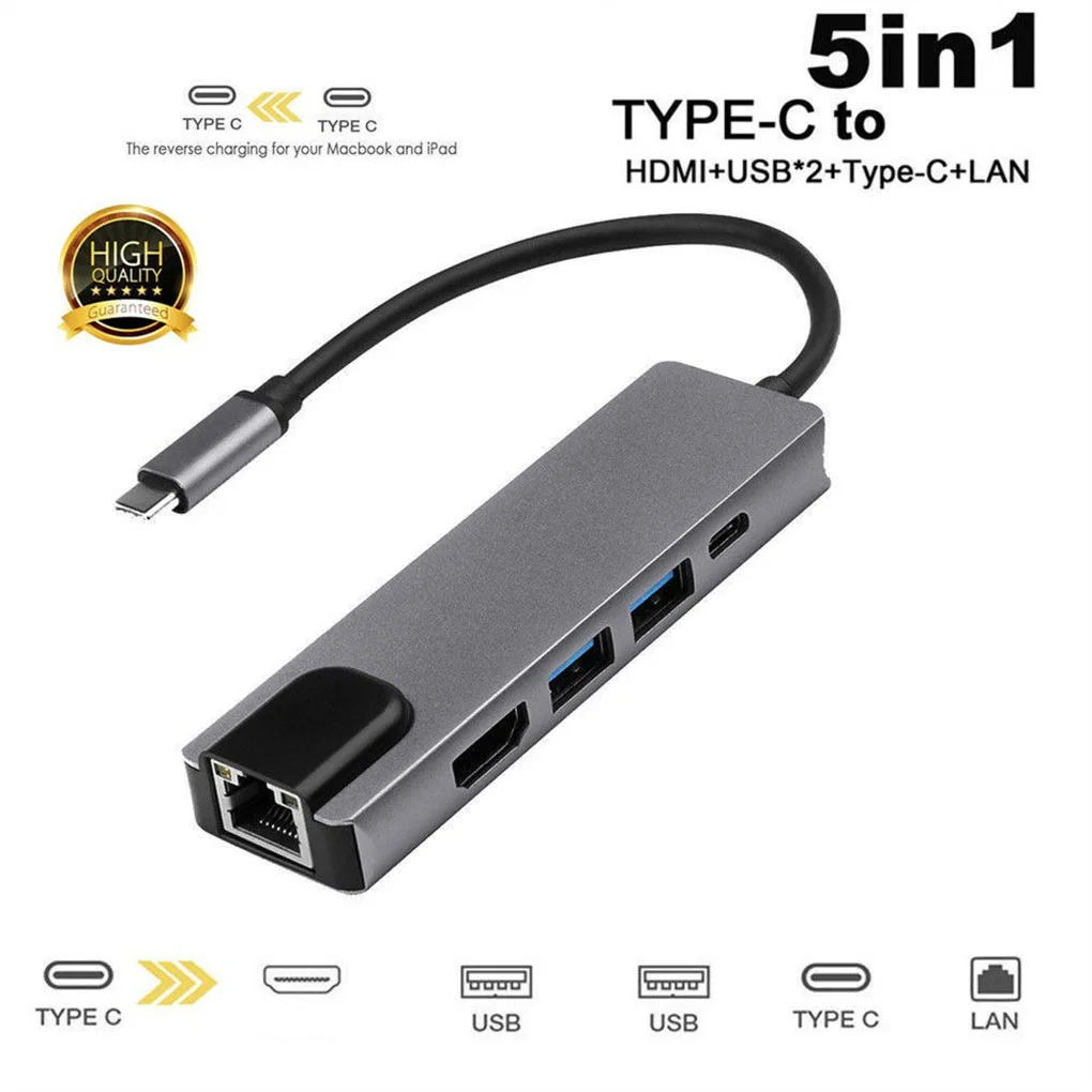 

5 в 1 Тип-C USB Hub адаптер usb-хаб C концентратор многопортовых HD RJ45 конвертер устройство для чтения карт SD TF высокое Скорость USB3.0 USB хаб для портат...