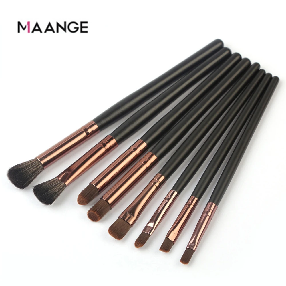 

8 Pcs Cosmetic Eyeshadow Brow Pro Eye Makeup Brushes Set Black Wood Handle Soft Nylon Hair For Women Makeup Tool Kits