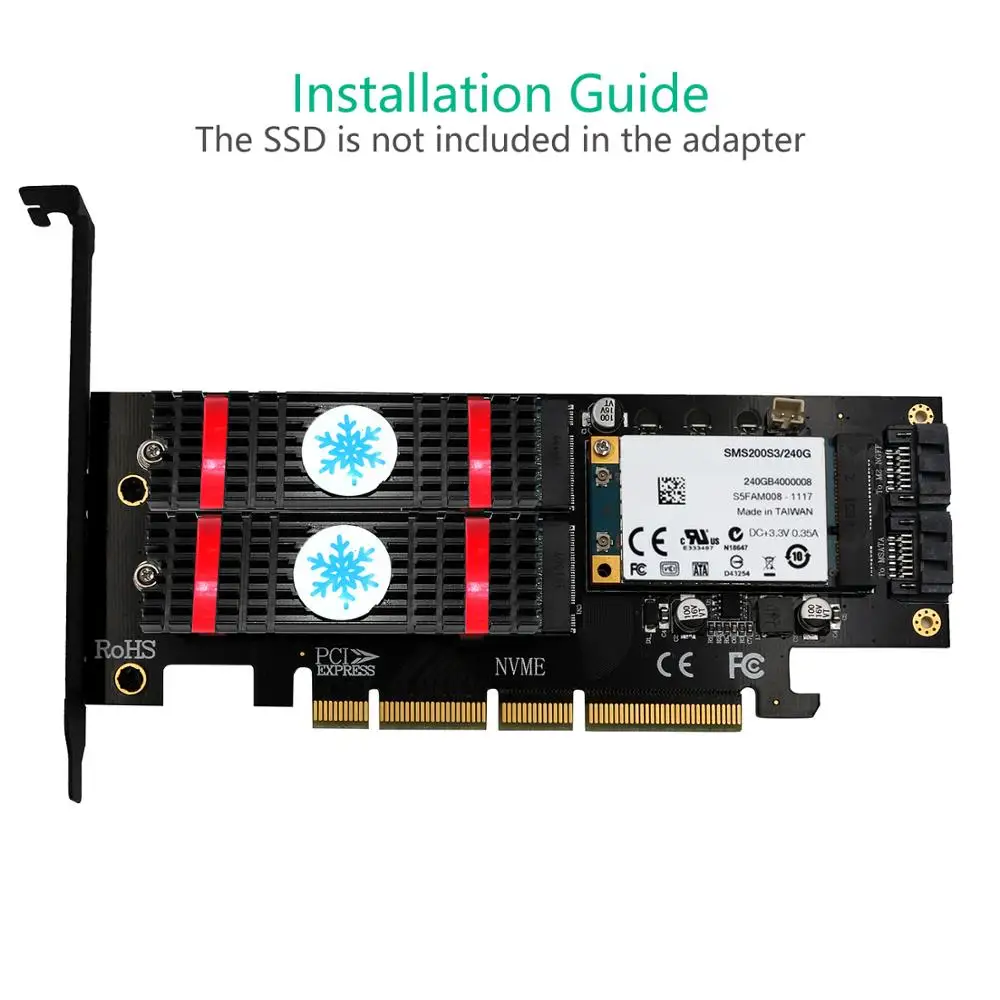 

Upgrade Version 3 in 1 Msata and M.2 NGFF NVME SATA SSD to PCI-E 4X and SATA3 Adapter with Heatsink