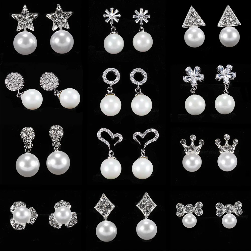 

Lady Earrings Fashion Pearl Star Stud Earrings Butterfly Snowflake Star Triangle Crown Shape Earring Fashion Send Girlfriend