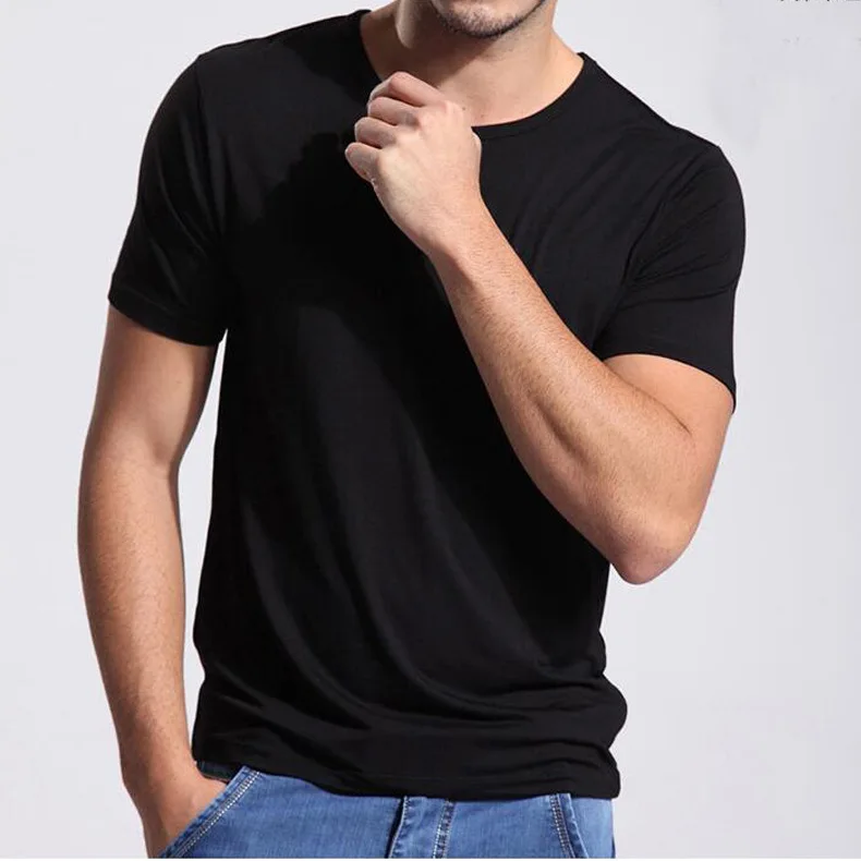 

Men Summer Soft Quality Bamboo Fiber T-Shirt Undershirts Top Plus Size Round Neck Hot Fashion Solid Color Slim Fit