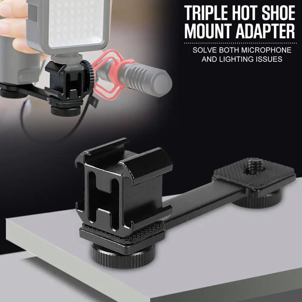

3 in 1 Triple Hot Shoe Mount Adapter Microphone Extension Pocket For DJI For Zhiyun Bracket Smooth Bar Accessories 4 Osmo A5Q7