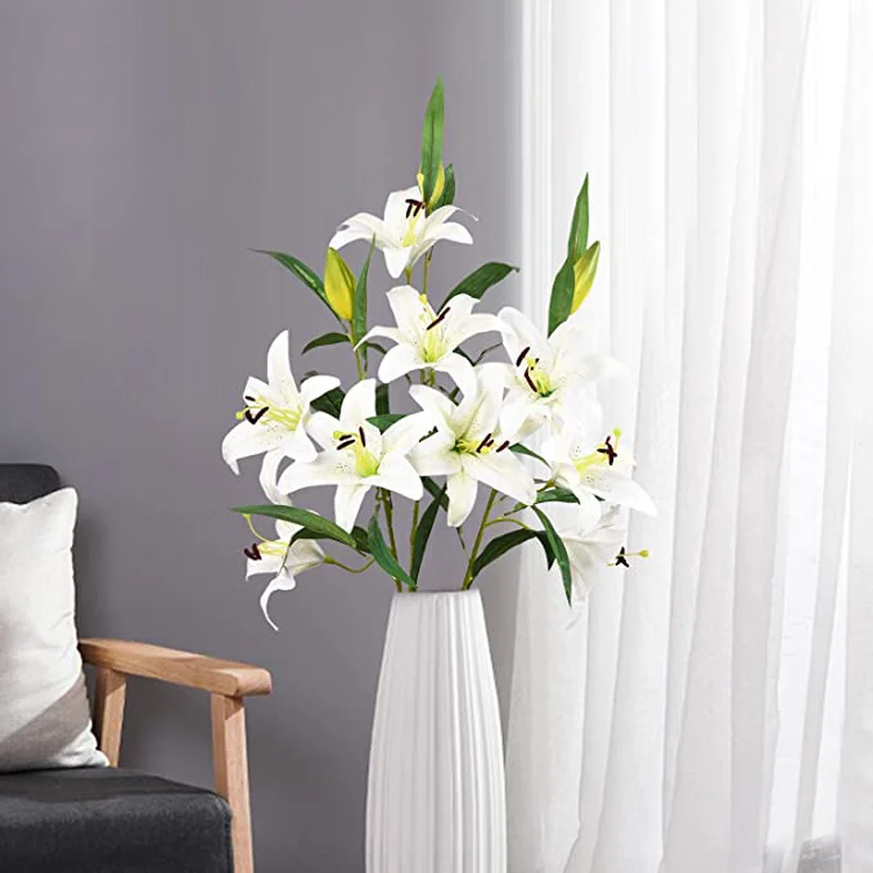 

1Pcs Artificial Lilies Flower Branch Top Quality Lilium Simulation Flower Latex Family Hotel Decoration Party Accessories Gift