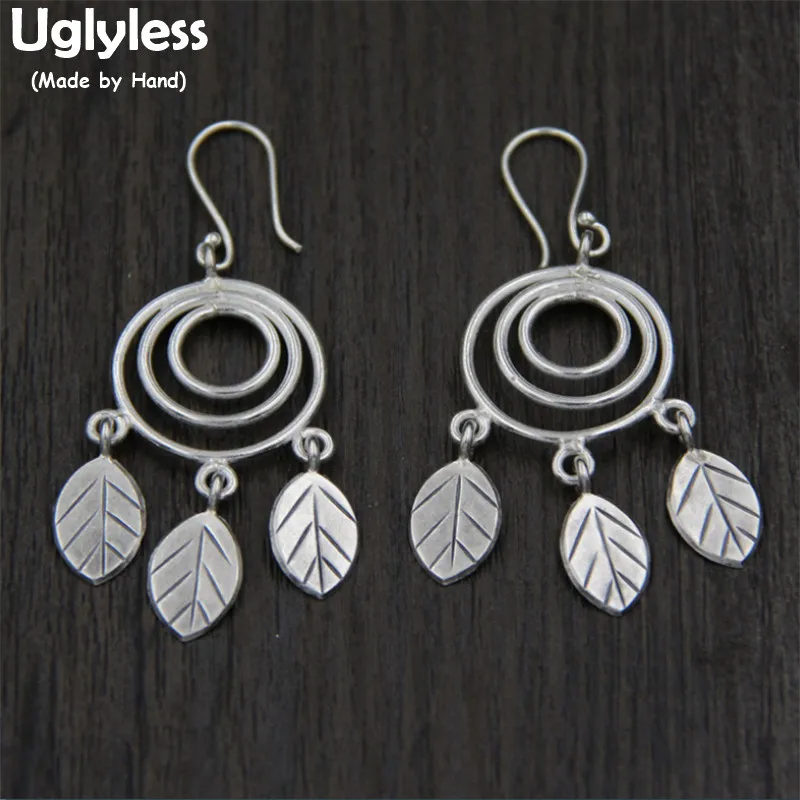 

Uglyless Real 925 Sterling Silver Bohemian Ethnic Leaves Tassels Dangle Earrings Multi Circles Brincos Bijoux Women Fine Jewelry