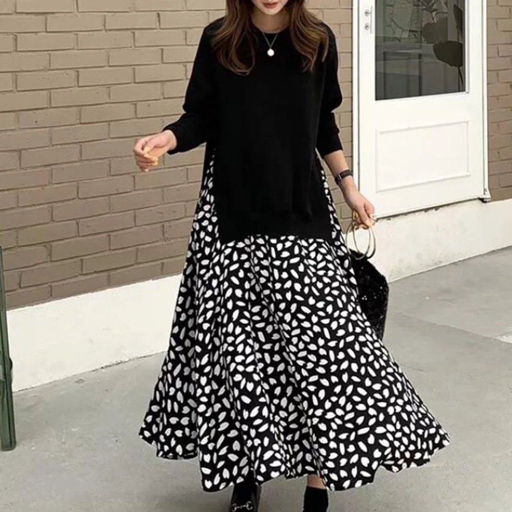 Женское винтажное платье с капюшоном черное повседневное длинное большого