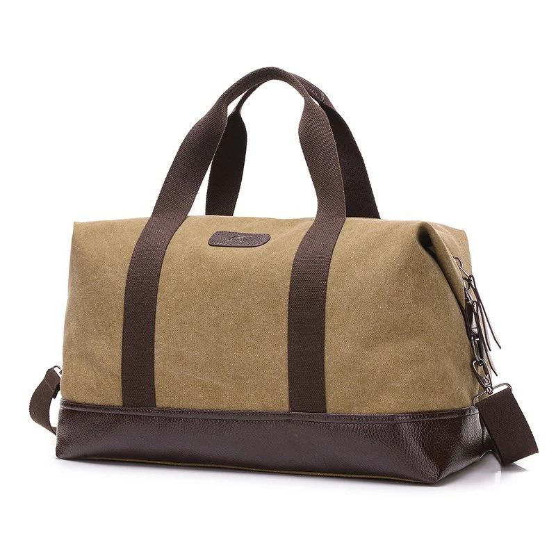 

New Fashion Casual Large Capacity Men Fitness Duffel Bag Weekend Outdoor Travel Bag Women Canvas Handbag Khaki/Black