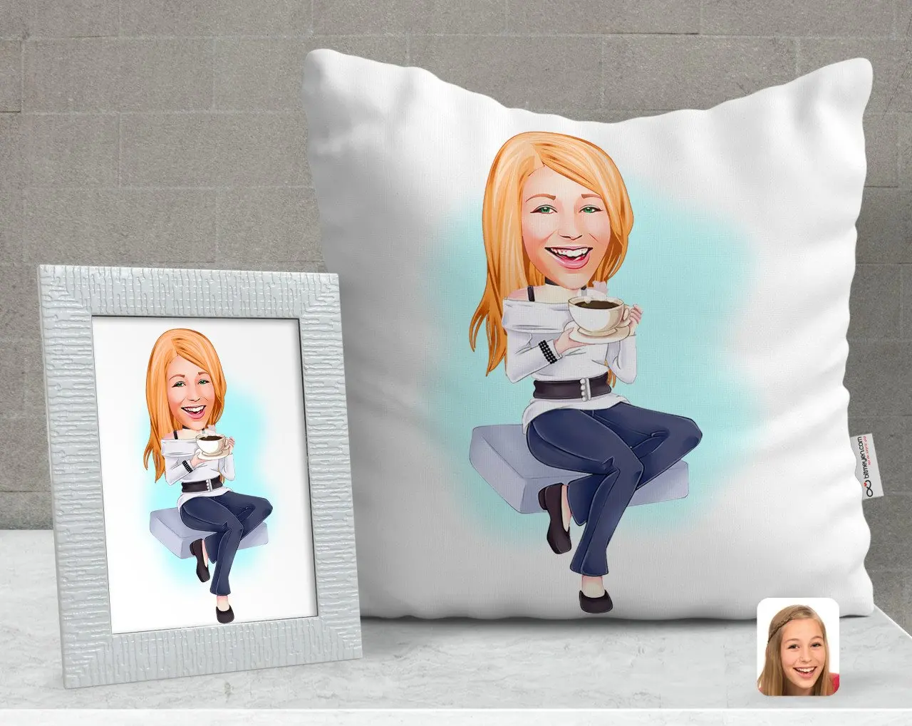 

Персонализированные Для женщин с карикатурой декоративная подушка и рамка подарок Seti-101