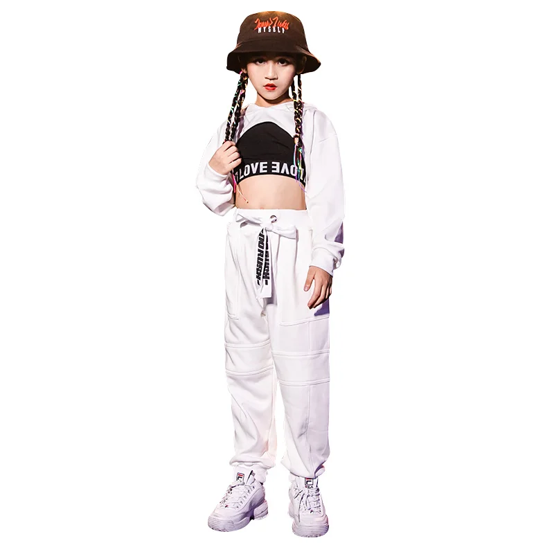 

Girls White Street Dance Set Hip Hop Show Jazz Children Korean Version Tide Children Jazz Dance Performance Clothing DWY2365