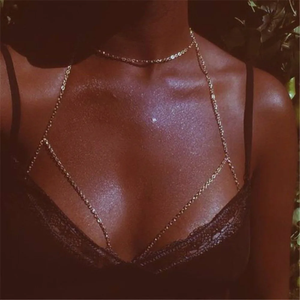 

2021 Fashion Womens Sexy Sequins Bra Bikini Beach Harness Necklace Waist Belly Body Chain Fashion Jewelry #241361