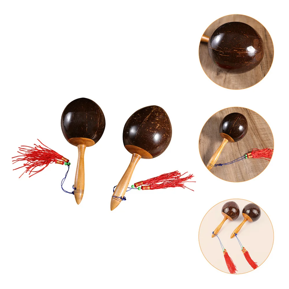 

2Pcs Coconut Shell Wood Sand Hammer Shaker Kids Percussion Musical Instrument