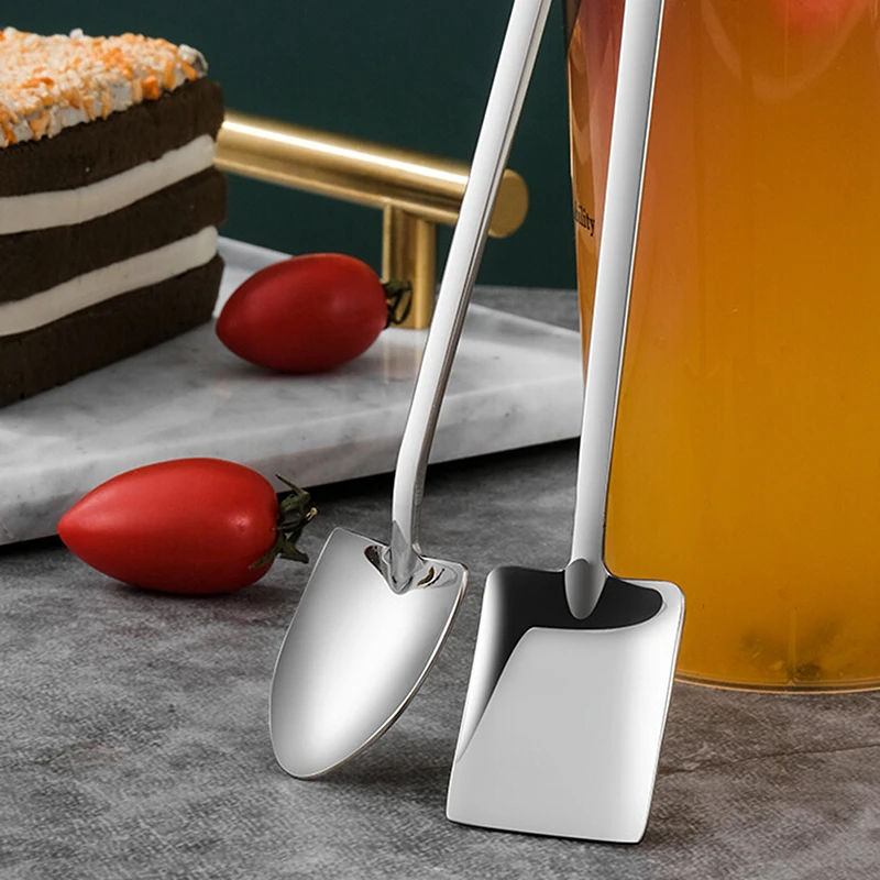 

1 Pcs Stainless Steel Handle Spoon Ice Cream Drinking Spoons Shovel Shape Soup Coffee Tea Spoon Scoop Kitchen Flatware Tools