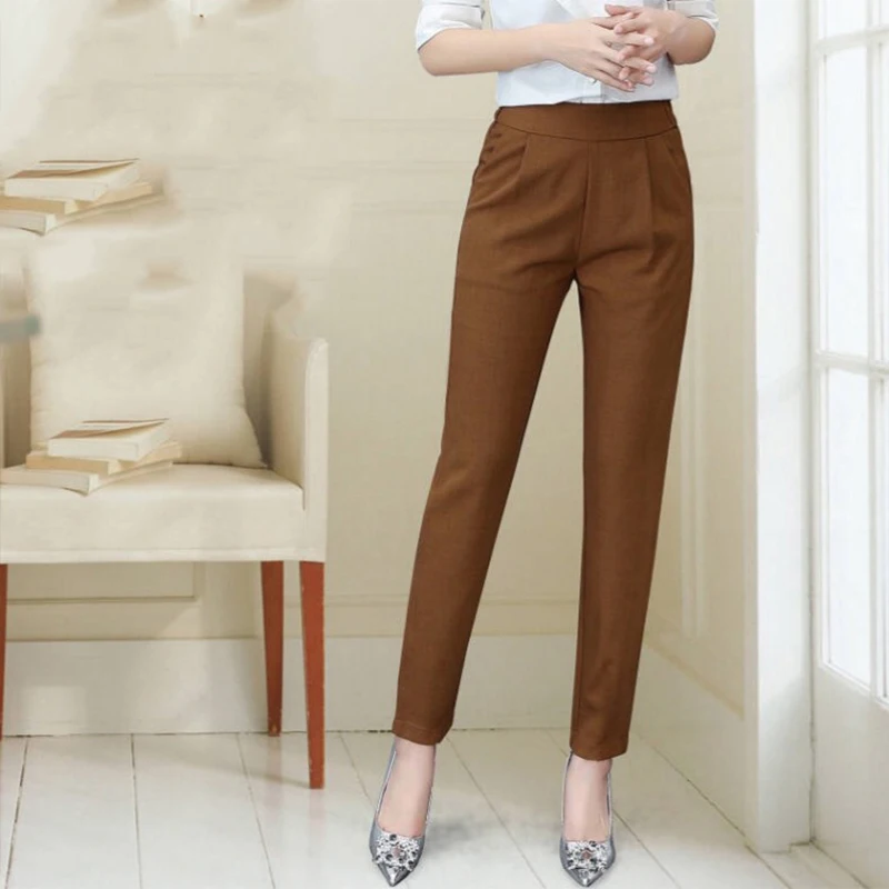 

Pants Women 2021 Spring Autumn Casual High Waist Large Size Pants Korean Wild Solid Color Stretch Ankle Length Women Pants