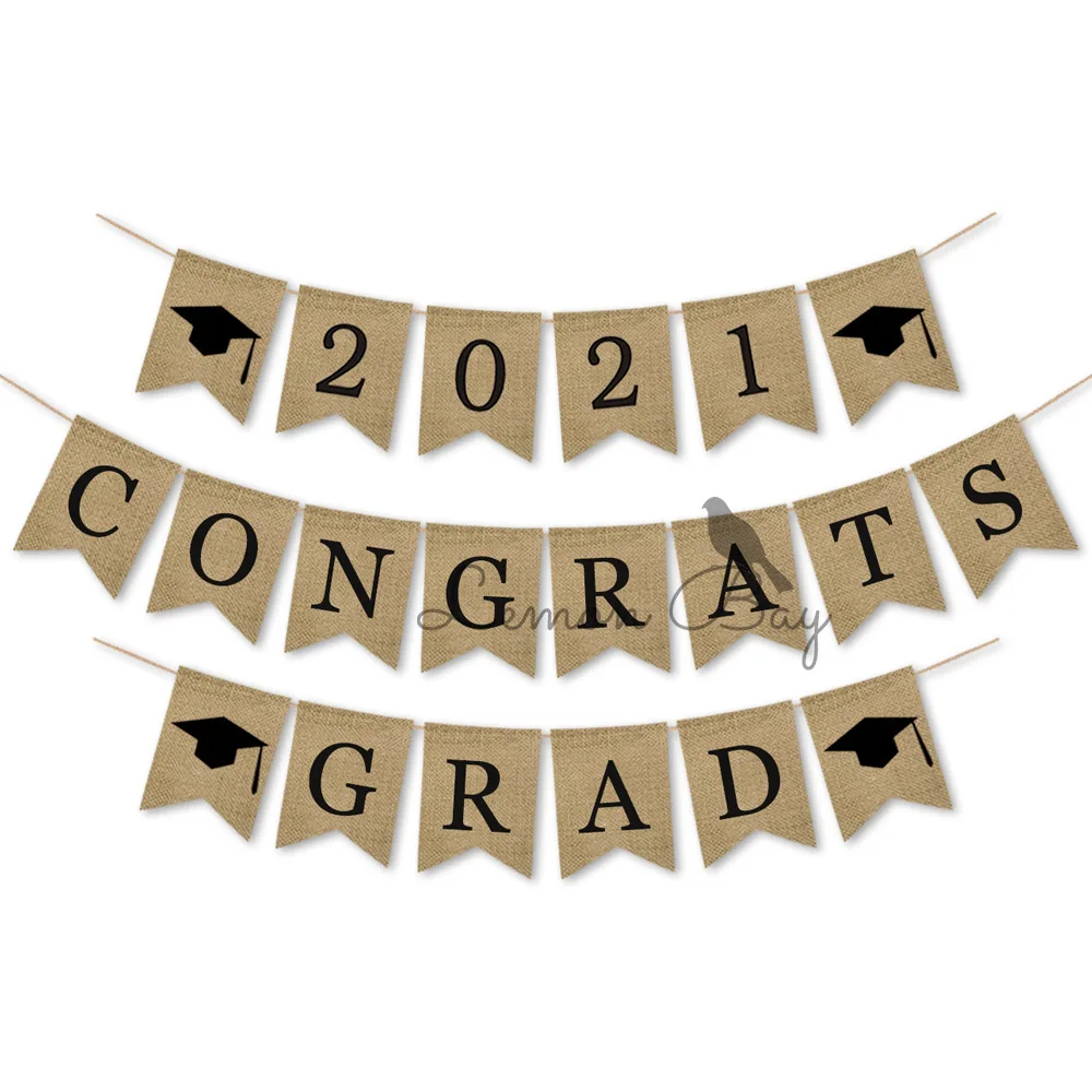 

CONGRATS GRAD 2021 Graduation Ceremony Decoration Linen Banner