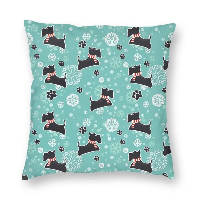 

Snowy Scottie Dog Christmas Pattern Pillowcover Home Decorative Cushions Throw Pillow For Living Room Double-Sided Printing