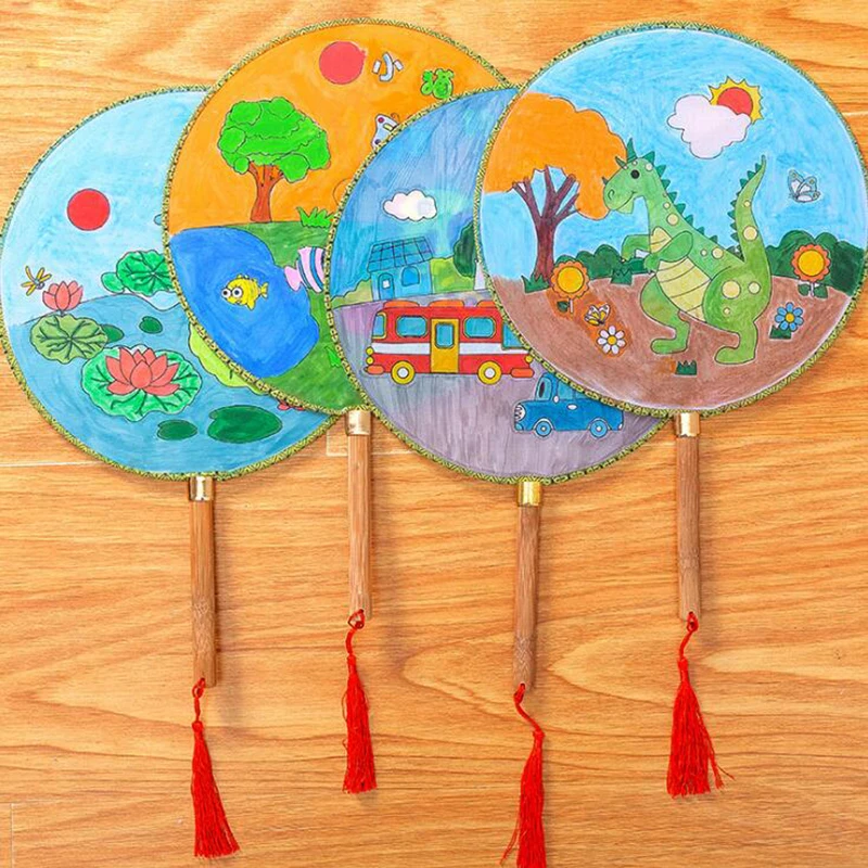 

1Pc Painting Summer Fan DIY Toys For Children Cartoon Animal Color Graffiti Origami Fan Art Craft Toy Creative Drawing Kids