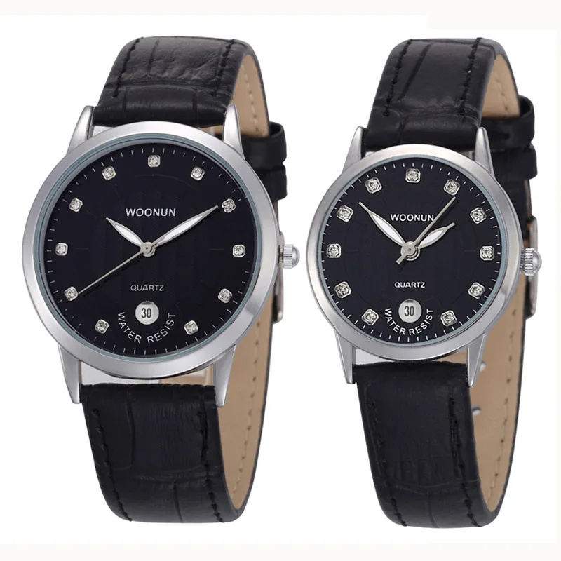 Luxury Couple Watch Lovers Watches Leather Strap Quartz Watches Men Women Fashion Rhinestone Wristwatch reloj mujer reloj hombre