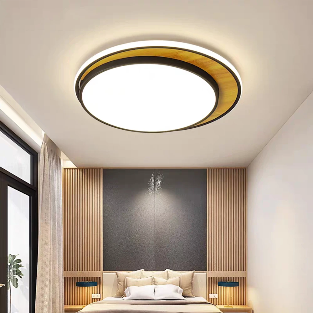 современный светодиодная Деревянные светильник потолочный с пульт Затемнения