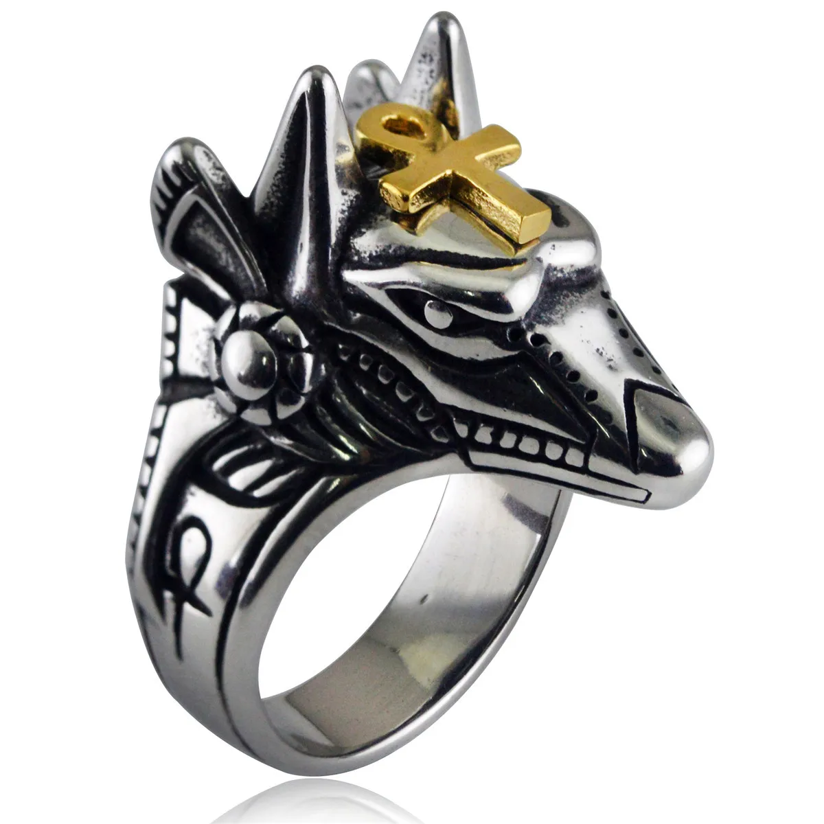 Мужское кольцо из нержавеющей стали 316 Винтажное анубис Бог древней египетской