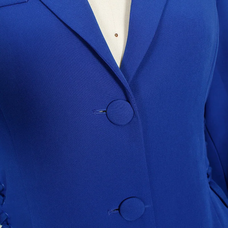Женский однобортный Блейзер на пуговицах элегантный синий приталенный с