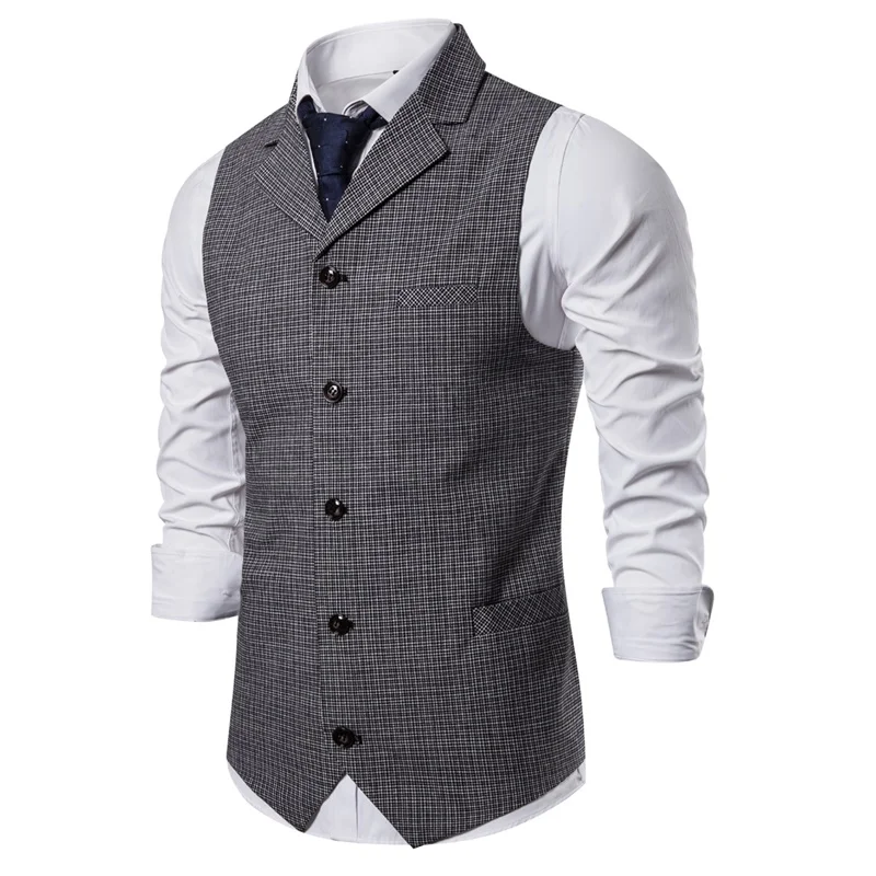 Черный клетчатый мужской повседневный приталенный костюм yunклос жилет для