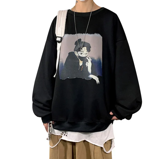 

Hip hop hip hop hip hop hip hop fashion brand ins character cartoon printed sweater men's fashion ins autumn Hong Kong Style loo