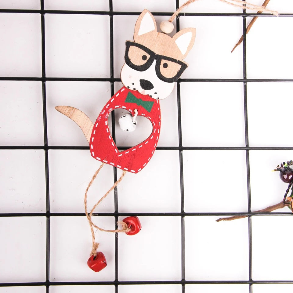 Red glasses dog 1 шт., Деревянная Рождественская собака, милая подвесная шляпа, подвески с собаками, украшения на елку, детский подарок, поделки из дерева, украшение для рождественской вечеринки - Цвет: Red glasses dog