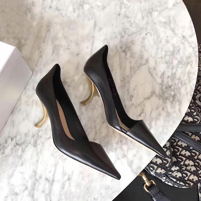 Модные женские туфли-лодочки из натуральной кожи Офисные на высоком каблуке с