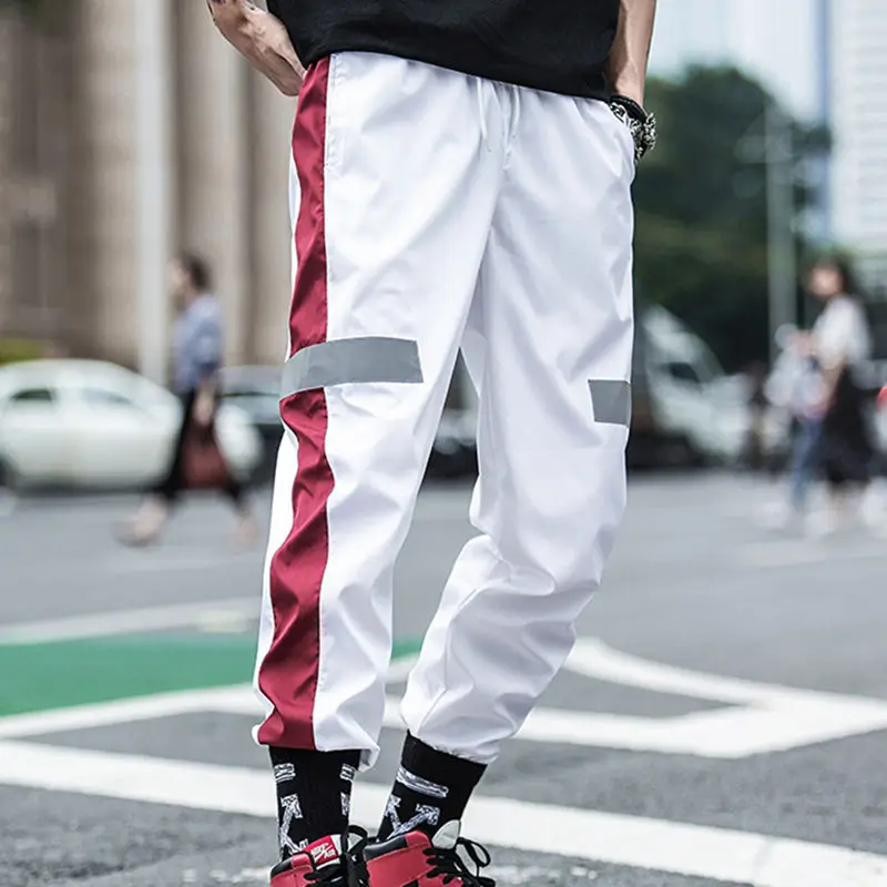 Спортивные штаны для мужчин светоотражающие полосатые тренировочные брюки