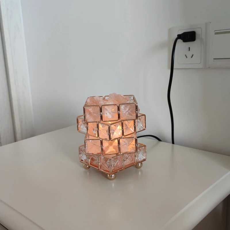 

Square Crystal Table Lights Himalaya Salt Light Bedroom Gold Night Light G9 Home Desktop Decor Lamp Room Decoration Lantern