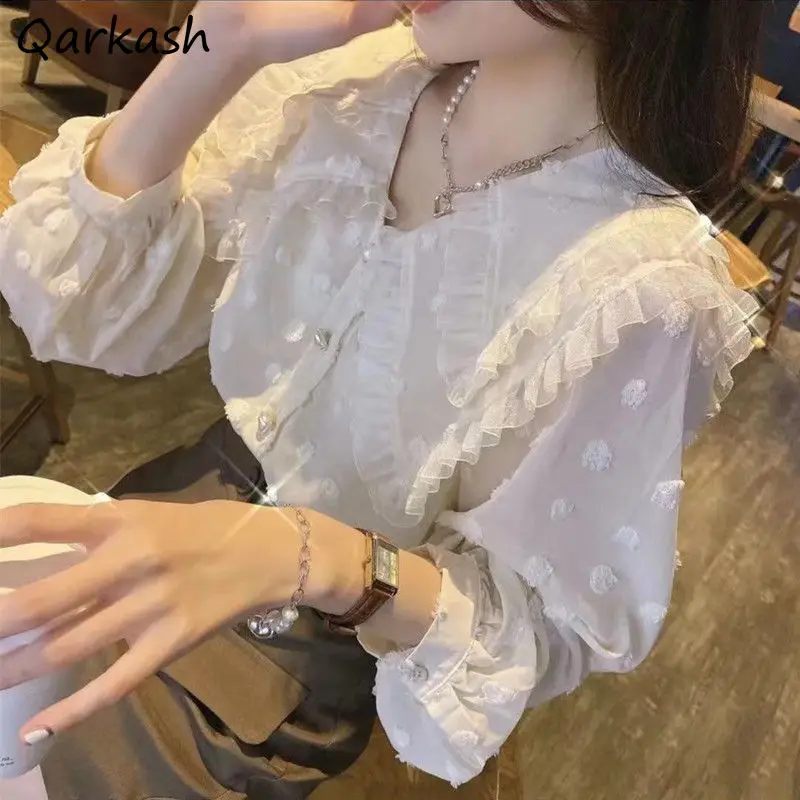 

Shirts Women Temperament Chic Top Camisas Mujer Ulzzang Elegant Lace Spring Summer Casual College Single Breasted Classy Clothes
