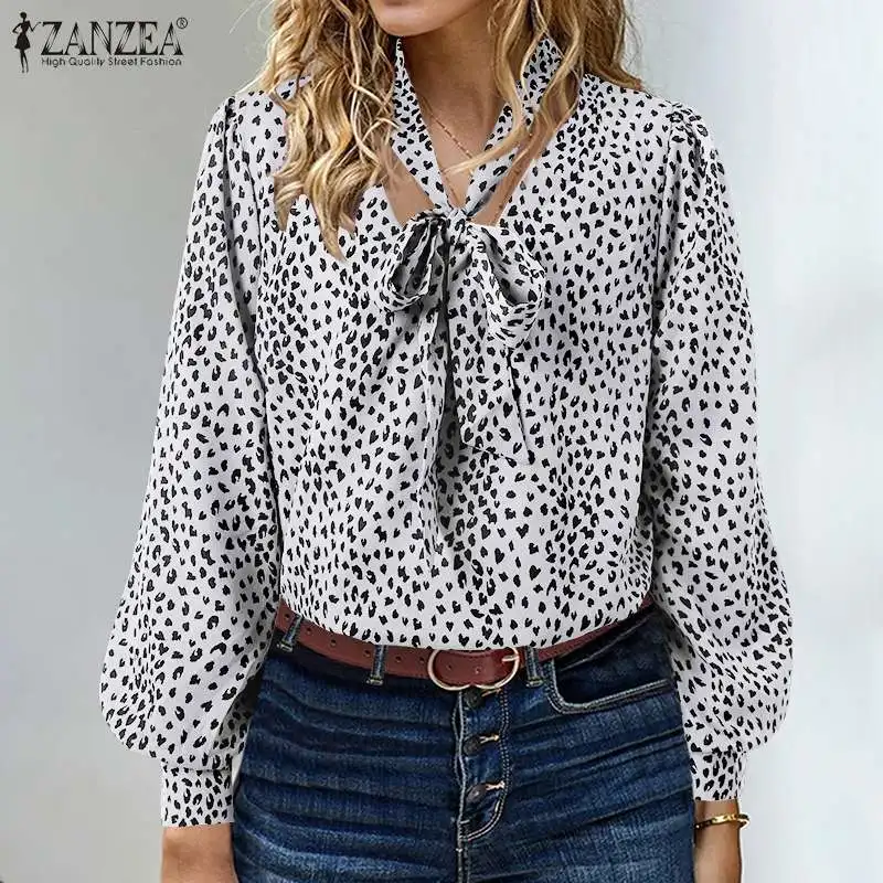 

Топы с винтажным принтом женские весенние блузки 2022 ZANZEA Повседневная рубашка с длинным рукавом женская блуза с V-образным вырезом Женская Т...