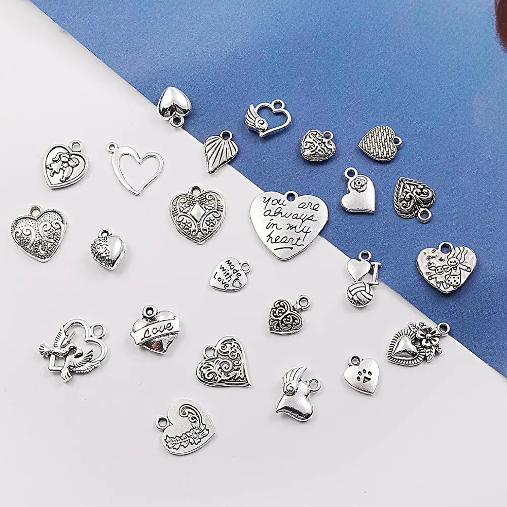 Смешанные Подвески в виде сердца античные серебряные подвески из сплавов
