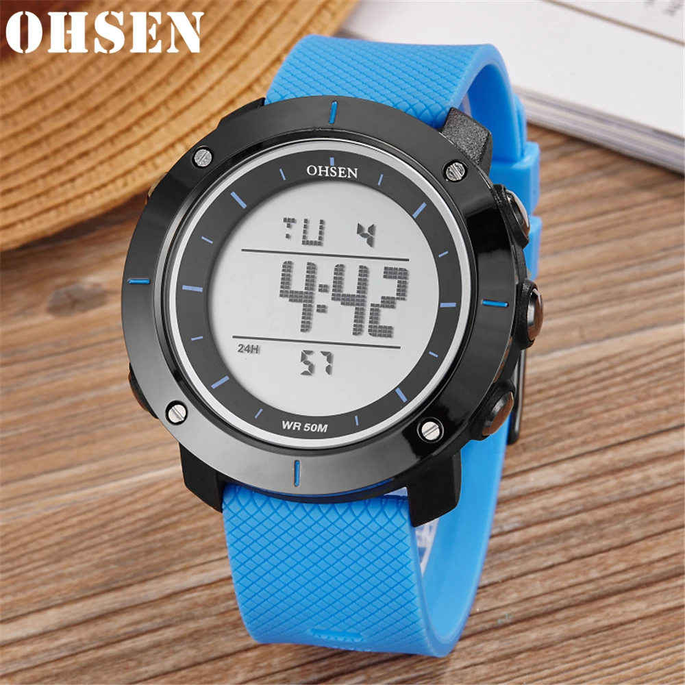 

Модные уличные спортивные мужские многофункциональные часы OHSEN, будильник Chrono 5Bar, водонепроницаемые цифровые часы, мужские часы
