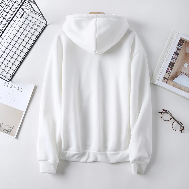 

Autumn winter Solid Hoodies Sweatshirts women Korean Style Clothes plus velvet Casual Loose Pure White Hoodies new Pullover Tops