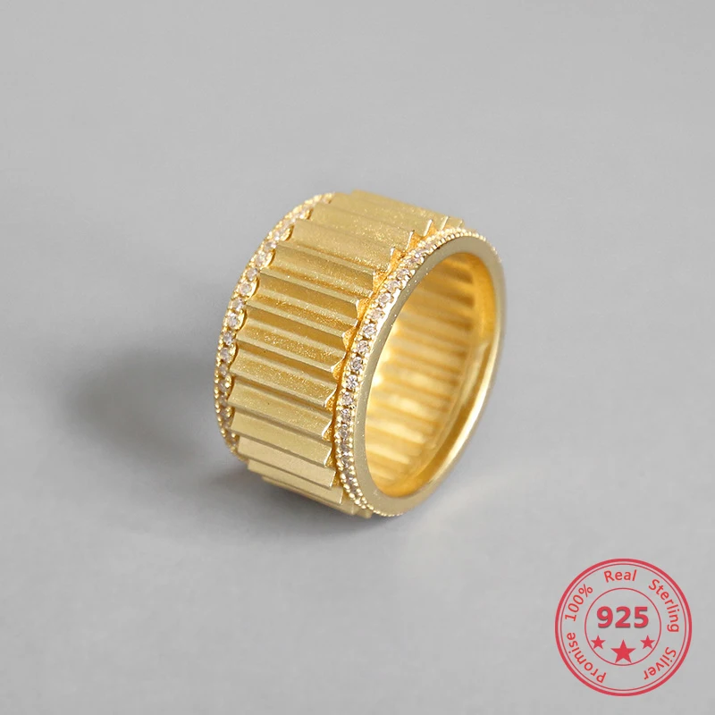 

100% Genuine S925 Sterling Silver Ring Fashion Personality Micro-set Diamond Gold Female Ring Holiday Gift